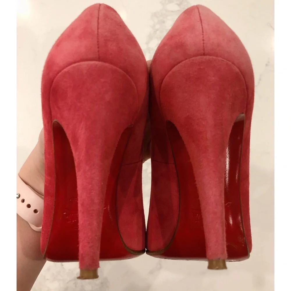 CHRISTIAN LOUBOUTIN Pink Suede “Simple Pumps” SZ 37.5 - Picture 15 of 16